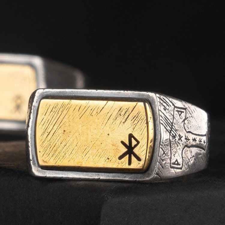 Nordic Viking Ring with Silver and Copper Inlay - Premium Quality