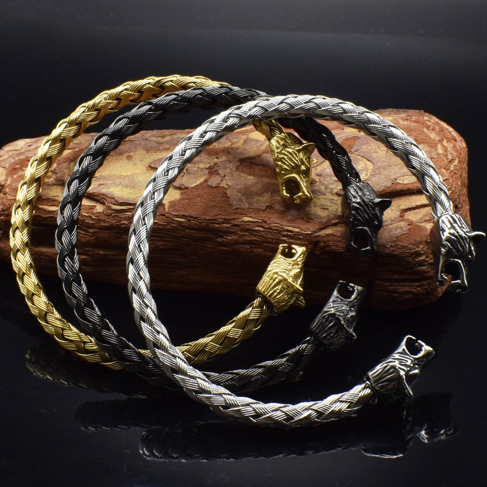 Viking Wolf Stainless Steel Braided Bracelet