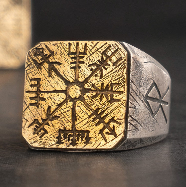 Personalized Silver Viking Compass Ring