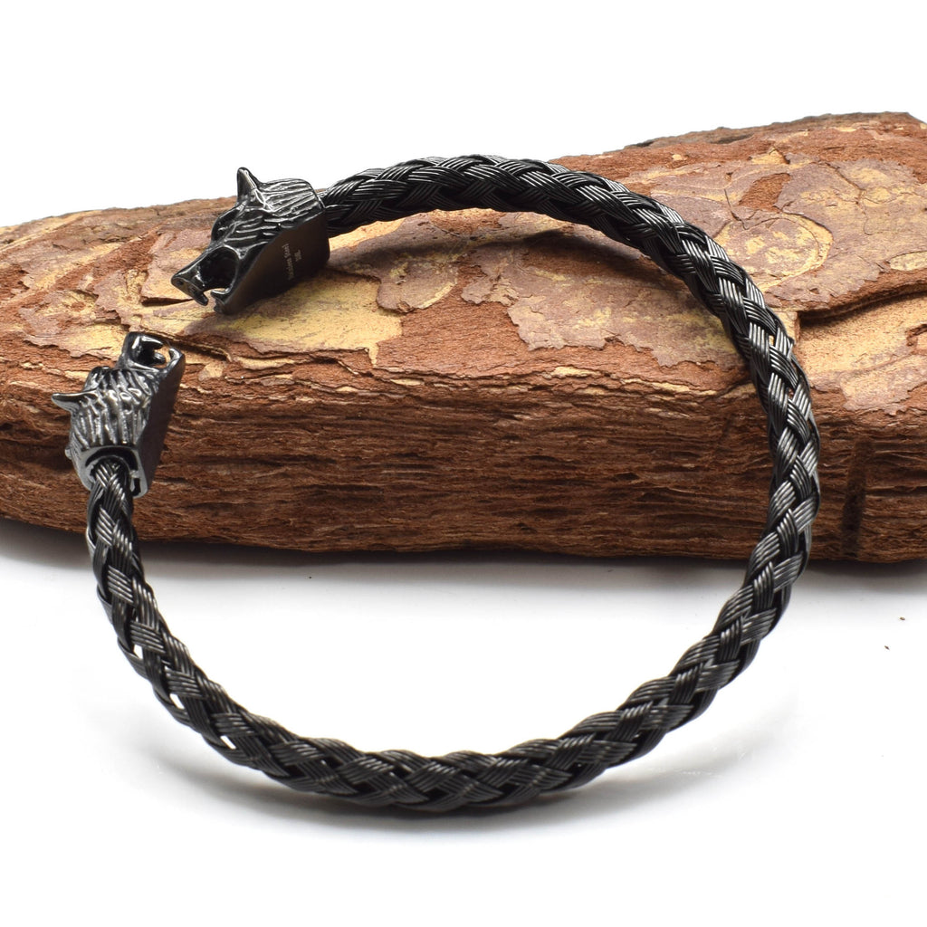 Viking Wolf Stainless Steel Braided Bracelet