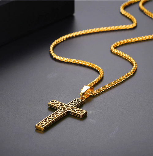 Braided Style Steel Cross Necklace