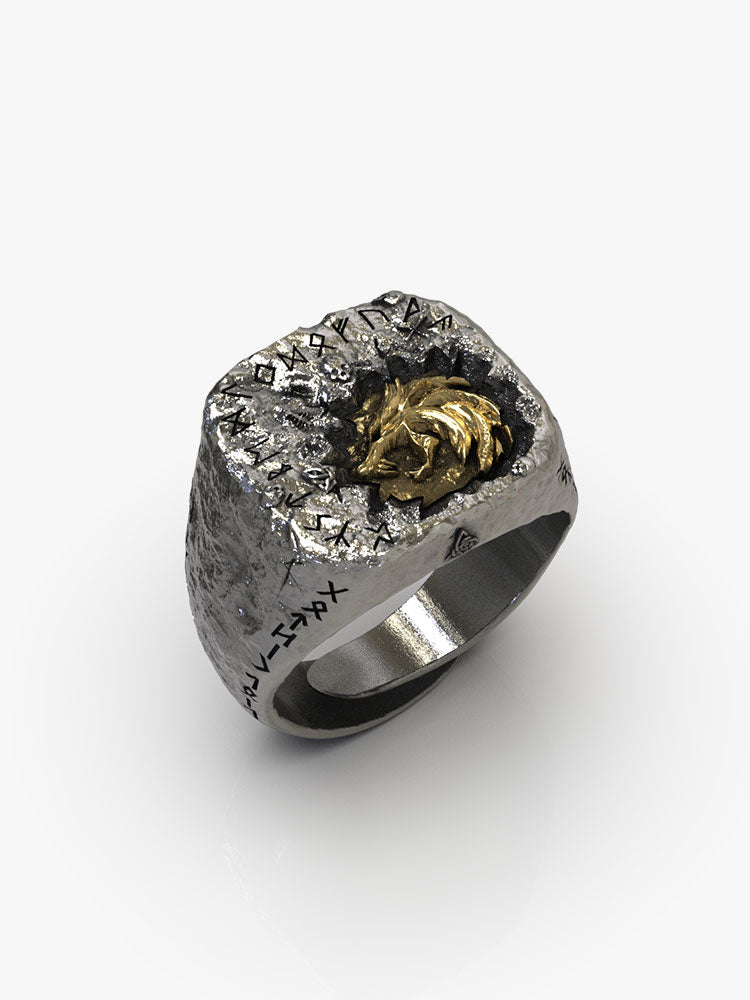 Fenrille Wolf Head Silver Inlay Copper Ring