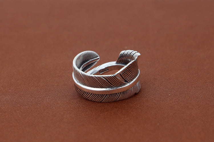 High Quality Silver Retro Eagle Feather Adjustable Ring