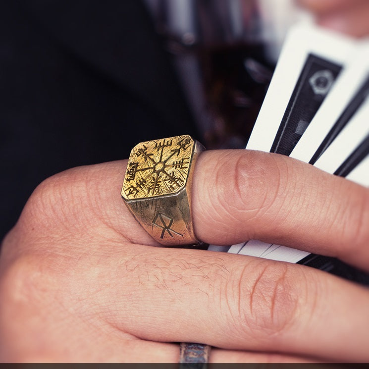 Personalized Silver Viking Compass Ring