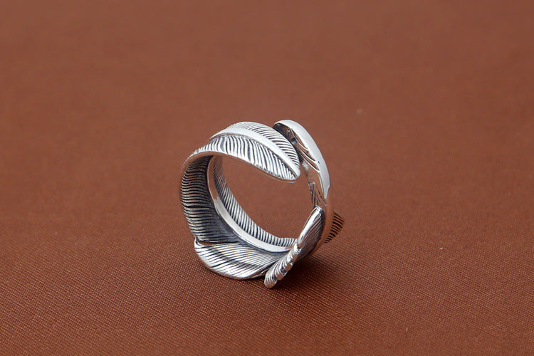 High Quality Silver Retro Eagle Feather Adjustable Ring